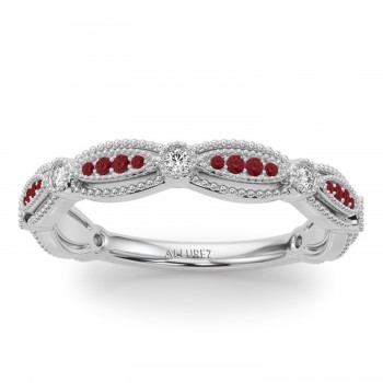 Antique Style & Ruby Wedding Band Ring 14K White Gold (0.20ct)